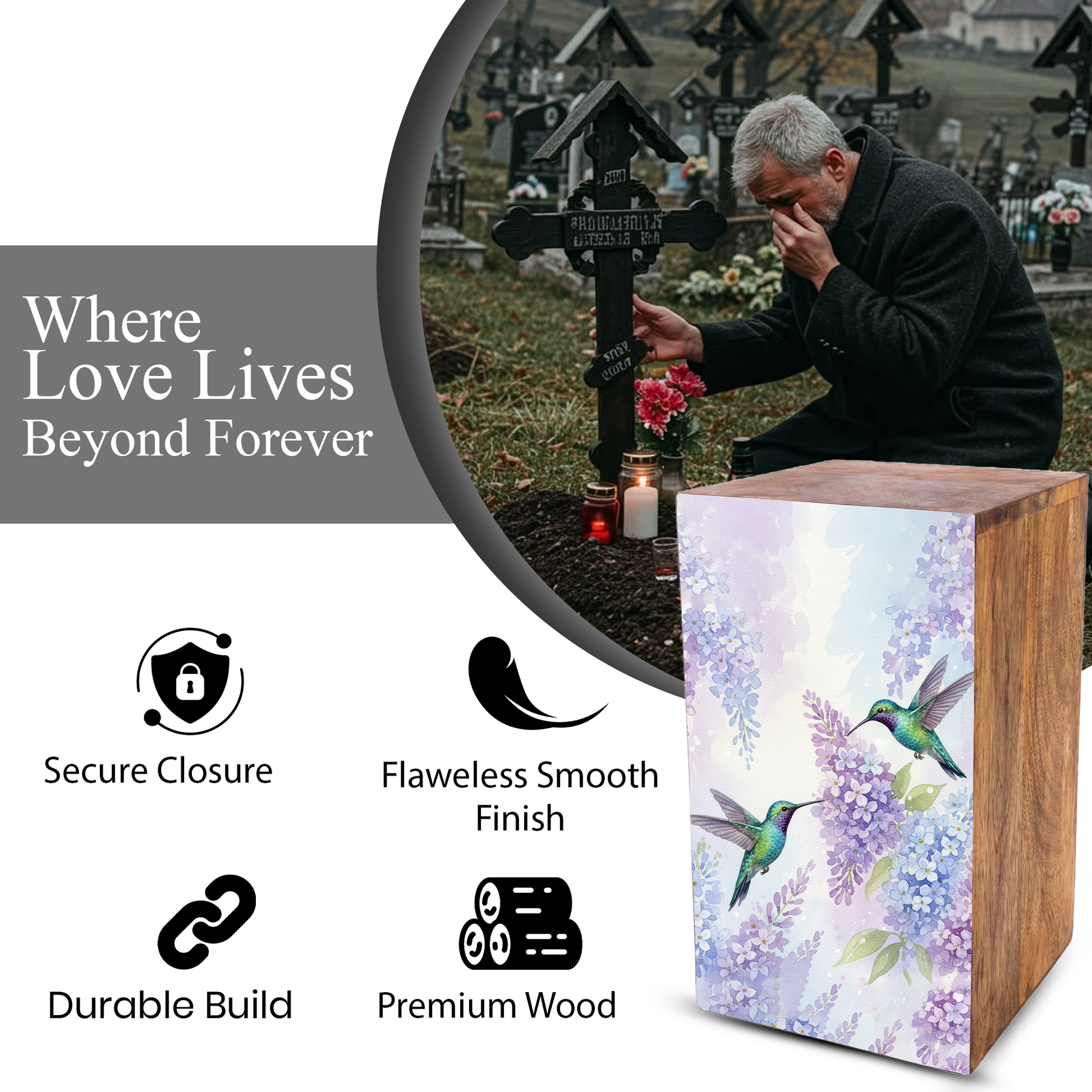 Green Humming Bird Urn For Ashes - Floral Hummingbird Keepsake Urns For Adults