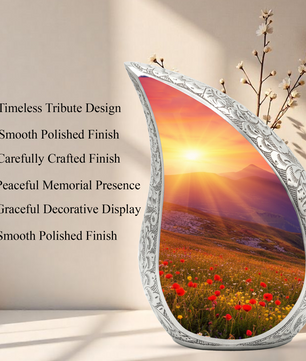 Sunrise Personalized Cremation Urn – Teardrop Style Aluminum Memorial Urn, 10 Inch