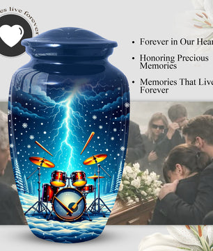 Drummer Adult Cremation Urn | Drum Set Funeral Urn | Music Memorial Adult Large Urn for Human Ashes