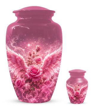 Pink Rose Cremation Urn for Ashes -  Personalized Angel Wings Memorial for Mother