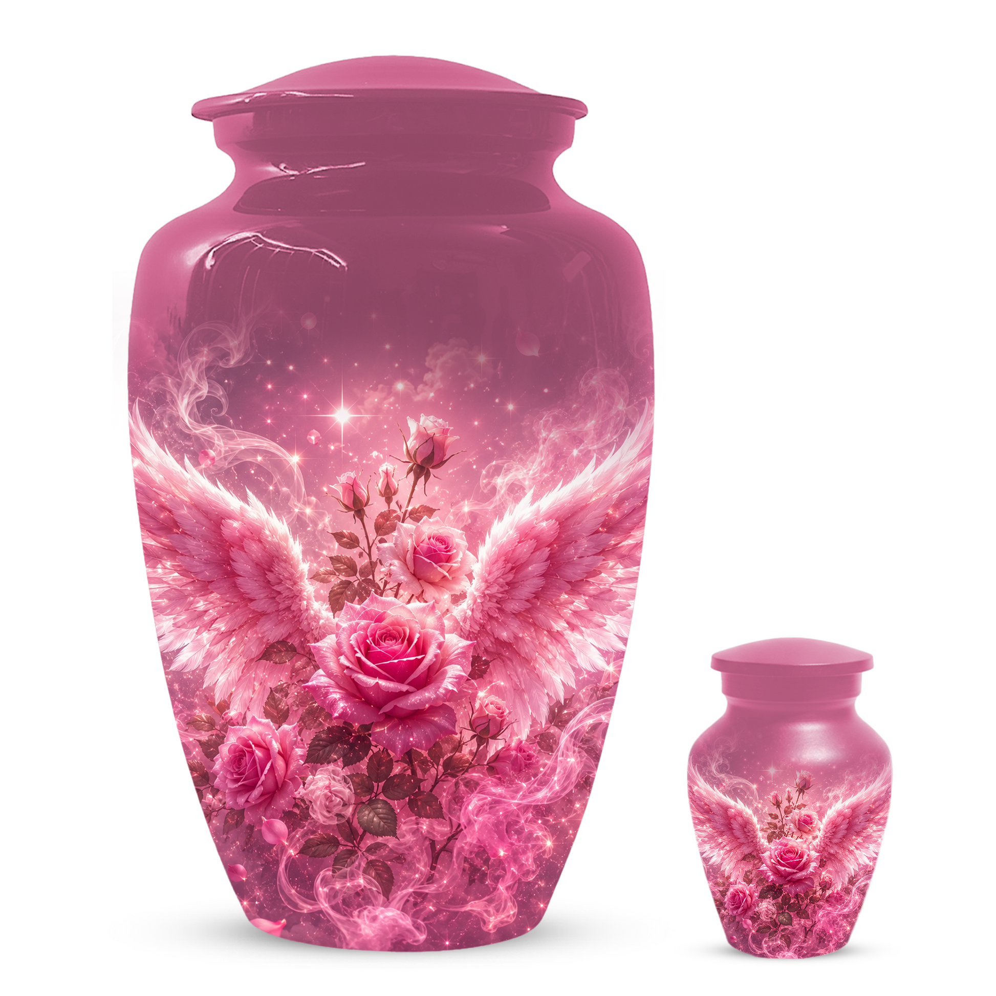 Pink Rose Cremation Urn for Ashes -  Personalized Angel Wings Memorial for Mother