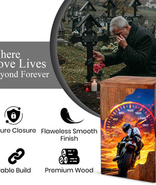 Motorcycle Wooden Cremation Urn for Dad | Personalized Biker Urn for Human Ashes