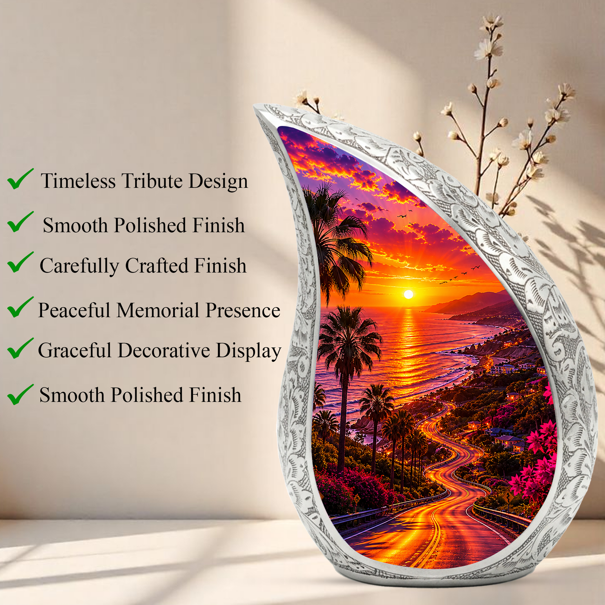 Beach Sunset Urn for Human Ashes | Ocean Beach Themed Adult Cremation Urn