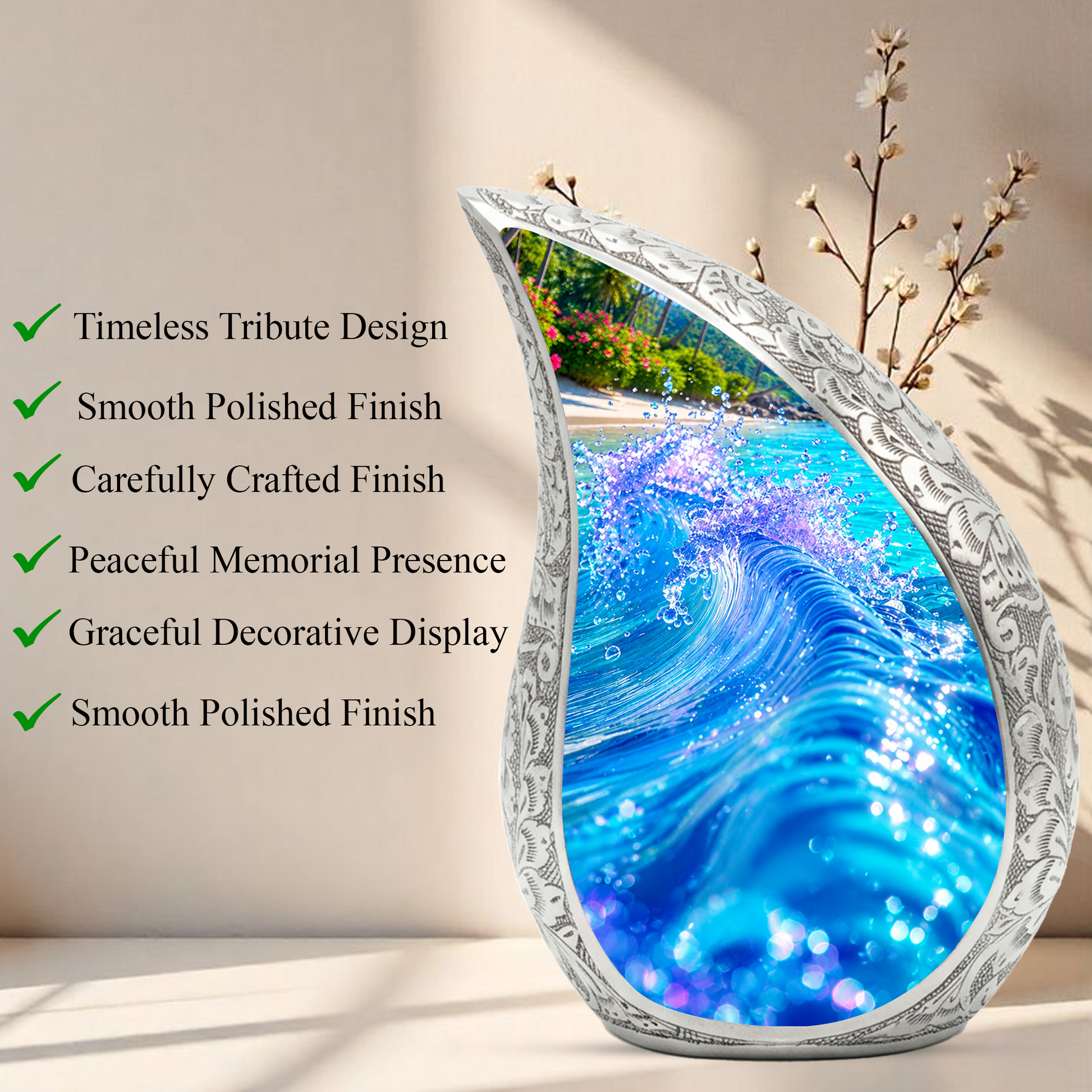 Ocean Wave Urn for Mom – Personalized Beach Cremation Urn for Women | Memorial Ocean Urn for Mother & Sister