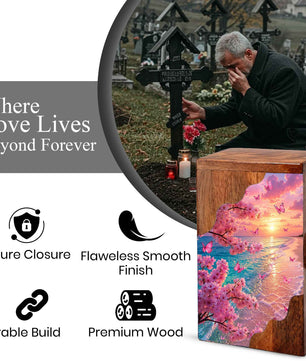 Cherry Blossom Butterfly Wooden Cremation Urn for Mom | Personalized Wooden Urn for Human Ashes
