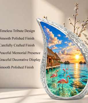 Flamingo Cremation Urn for Ashes, Tropical Beach Sunset Adult Memorial Urn