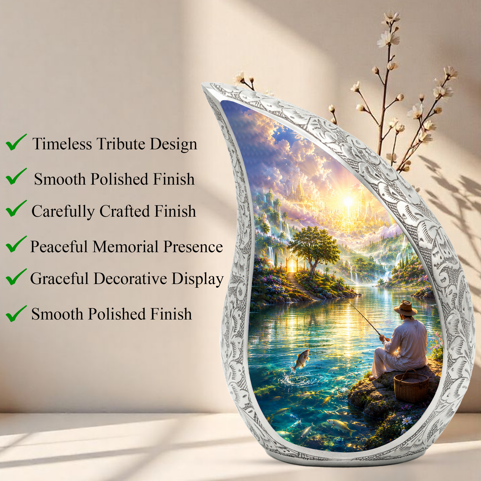 Fishing Urn for Human Ashes | Gone Fishing Urn for Dad & Father | Fishing Cremation Urn for Men