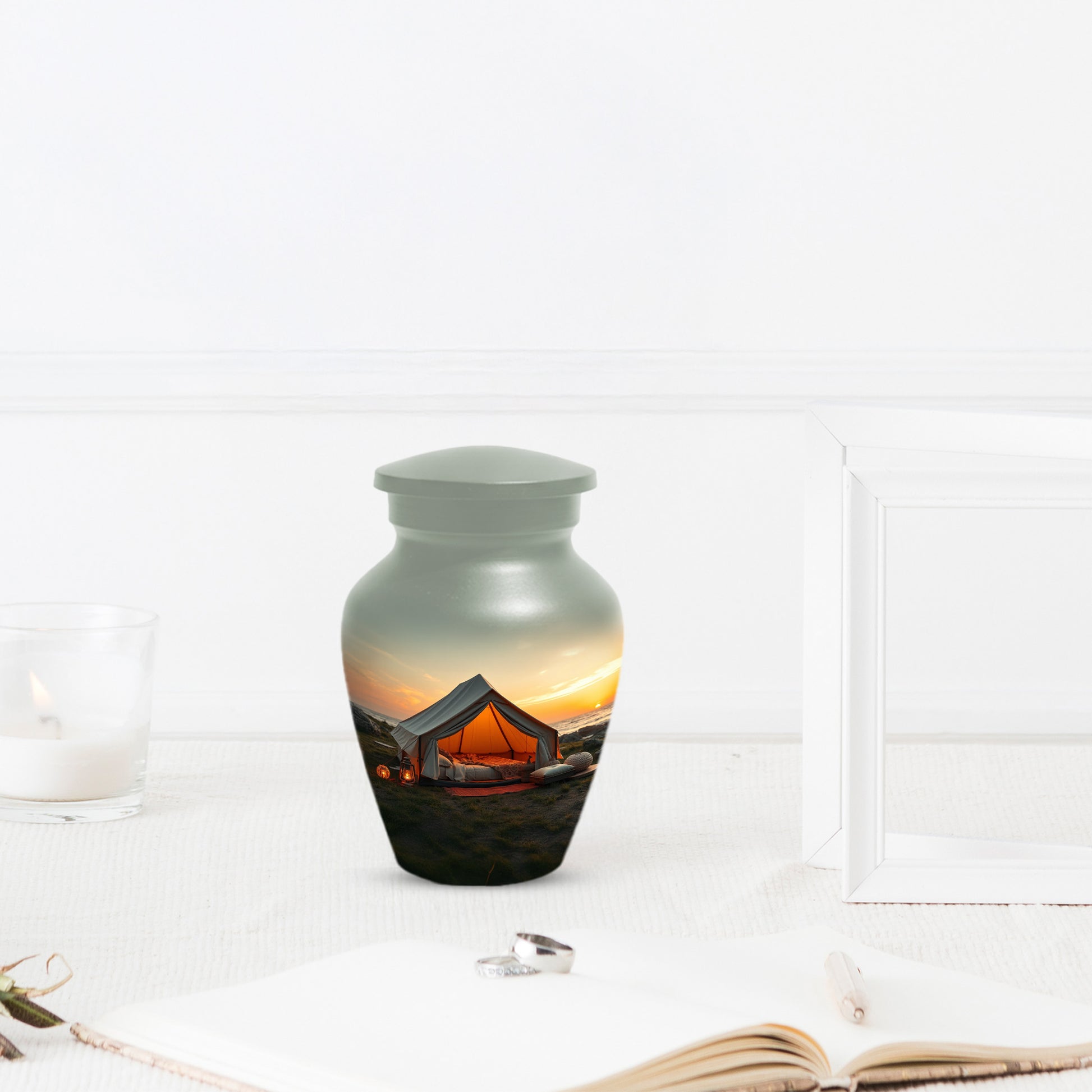 Camping Memorial Urn for Ashes – Personalized Sunset Glamping Cremation Urn for Mom& Dad