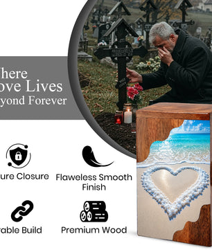 Heart in the Sand Wooden Cremation Urn – Personalized Memorial Urn for Human Ashes