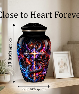 Adult Cremation Urn – Dragon & Cross Memorial Urn for Adult Ashes