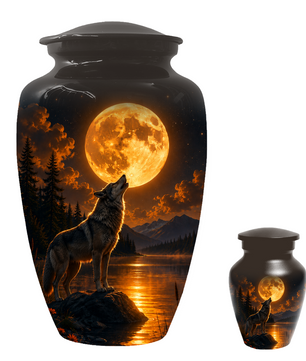 Wolf Cremation Urn for Dad - Mountain Lake Memorial Large Keepsake Urns
