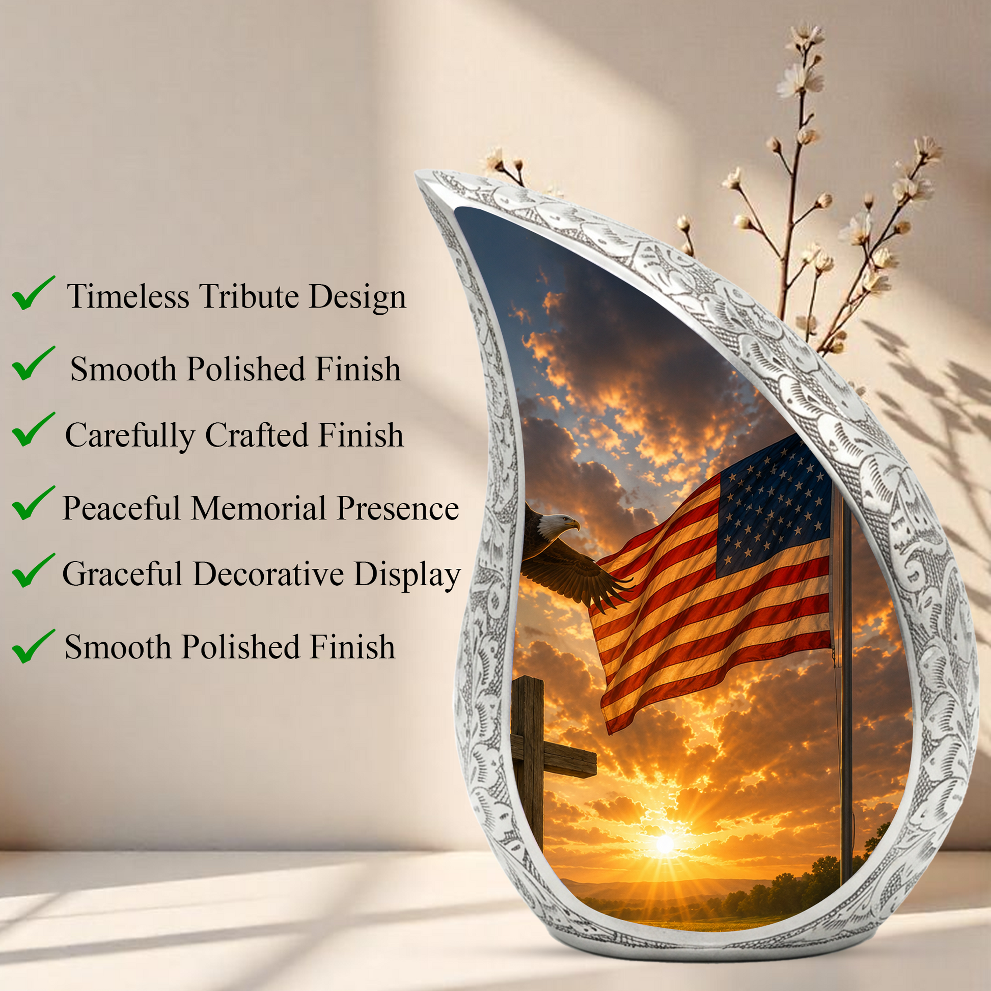 Patriotic Flag Urn for Human Ashes | American Flag Adult Cremation Urn | Memorial Urn for Adults & Ashes