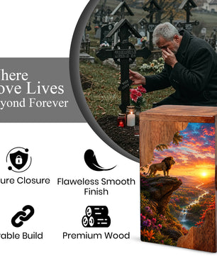 Lion Wooden Cremation Urn – Sunset Memorial Urn for Human Ashes |