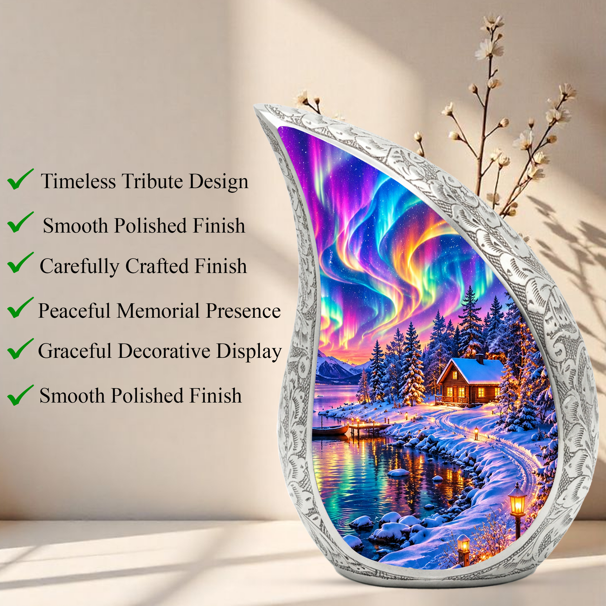 Northern Lights Adult Cremation Urn – Personalized Adult Urn for Ashes | Aurora Memorial Urn