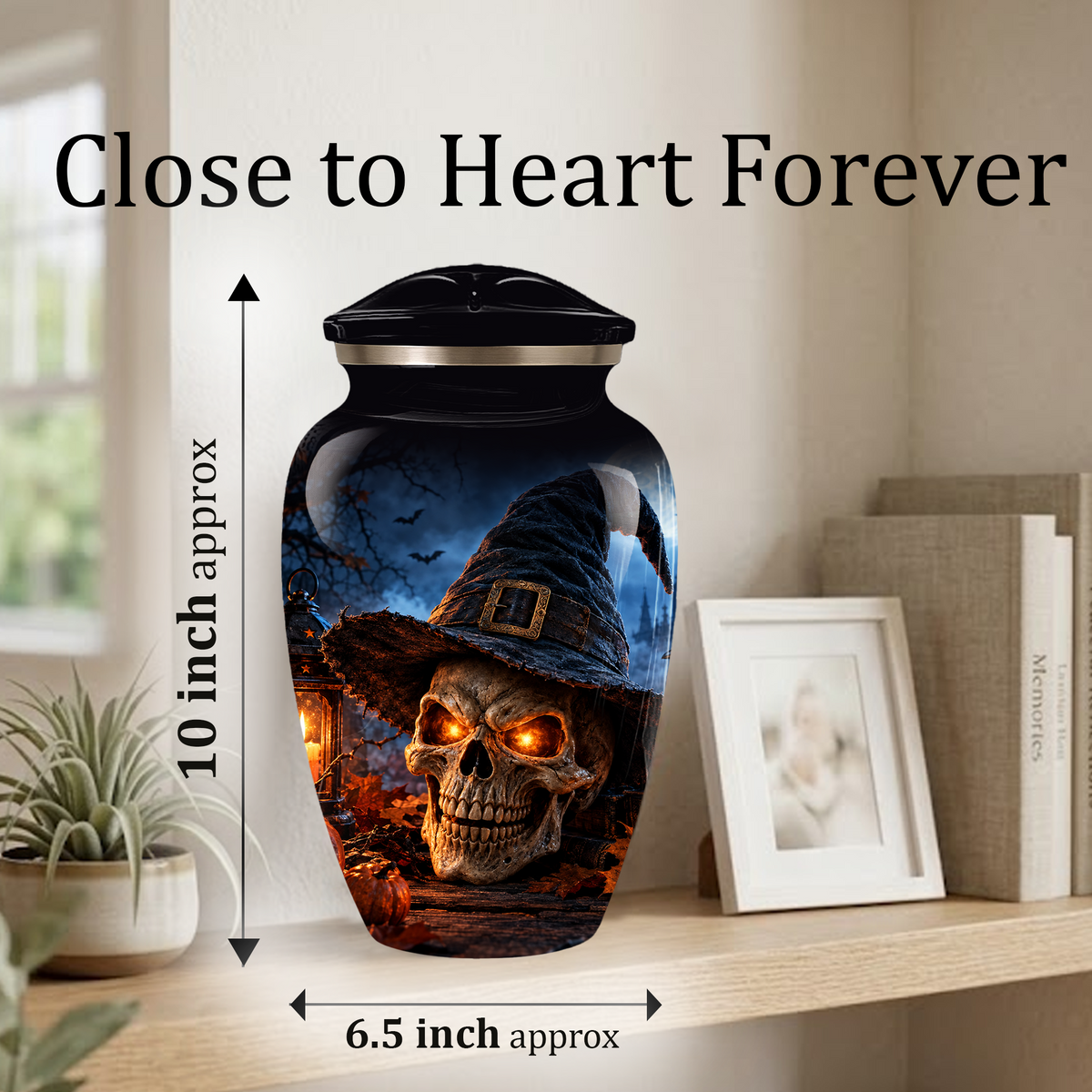Halloween Skull Adult Urn for Ashes – Gothic Witch Hat Cremation Urn for Adults