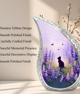 Personalized Cat Urn for Ashes – Floral Cat Memorial Urn | Keepsake Cat Cremation Urn for Pet Ashes