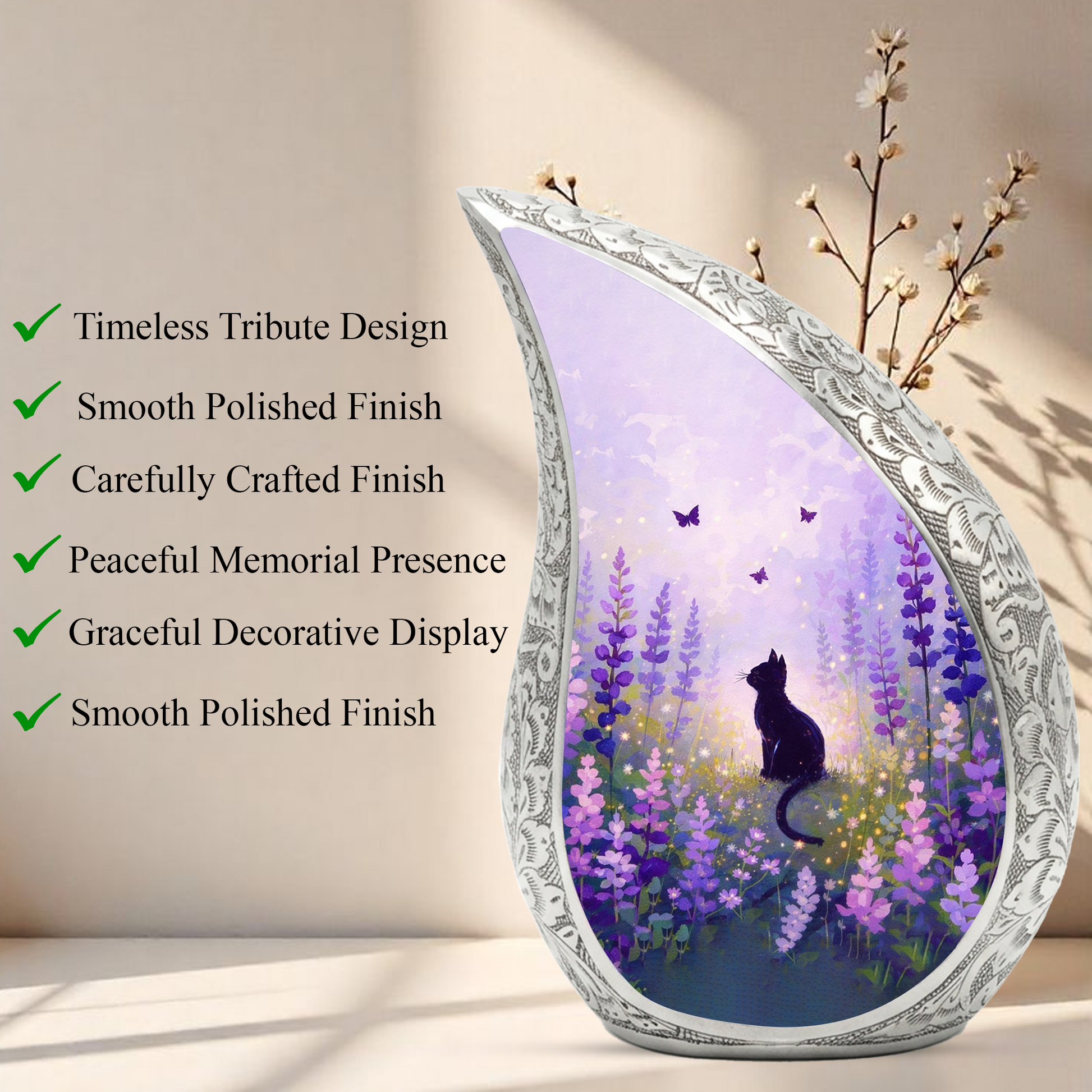 Personalized Cat Urn for Ashes – Floral Cat Memorial Urn | Keepsake Cat Cremation Urn for Pet Ashes