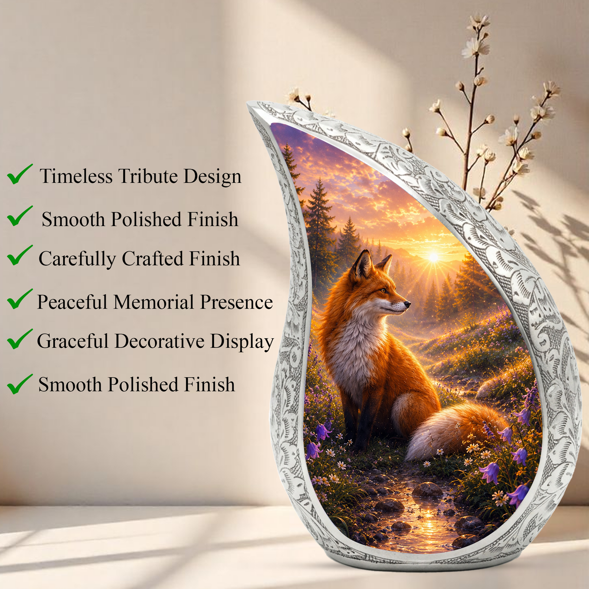 Fox Sunset Urn for Human Ashes | Wildlife Adult Cremation Urn | Fox Sunset Memorial Urn for Adult Ashes