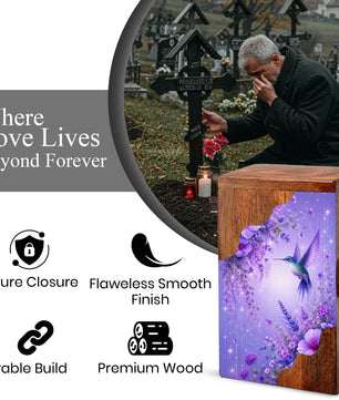 Hummingbird Cremation Urn for Mom | Wooden Urn for Human Ashes