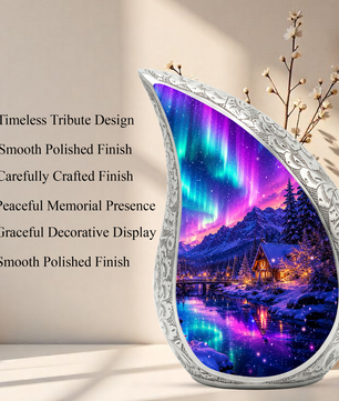 Aurora Winter Landscape Cremation Urn for Mom, Dad & Loved Ones | Beautiful Wooden Urns for Human Ashes, Personalized Memorial Adult Urn