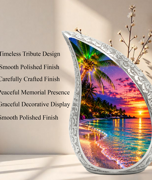 Beautiful Beach Urn for Human Ashes | Wooden Ocean Sunset Cremation Urn | Beach Memorial Urn for Mom