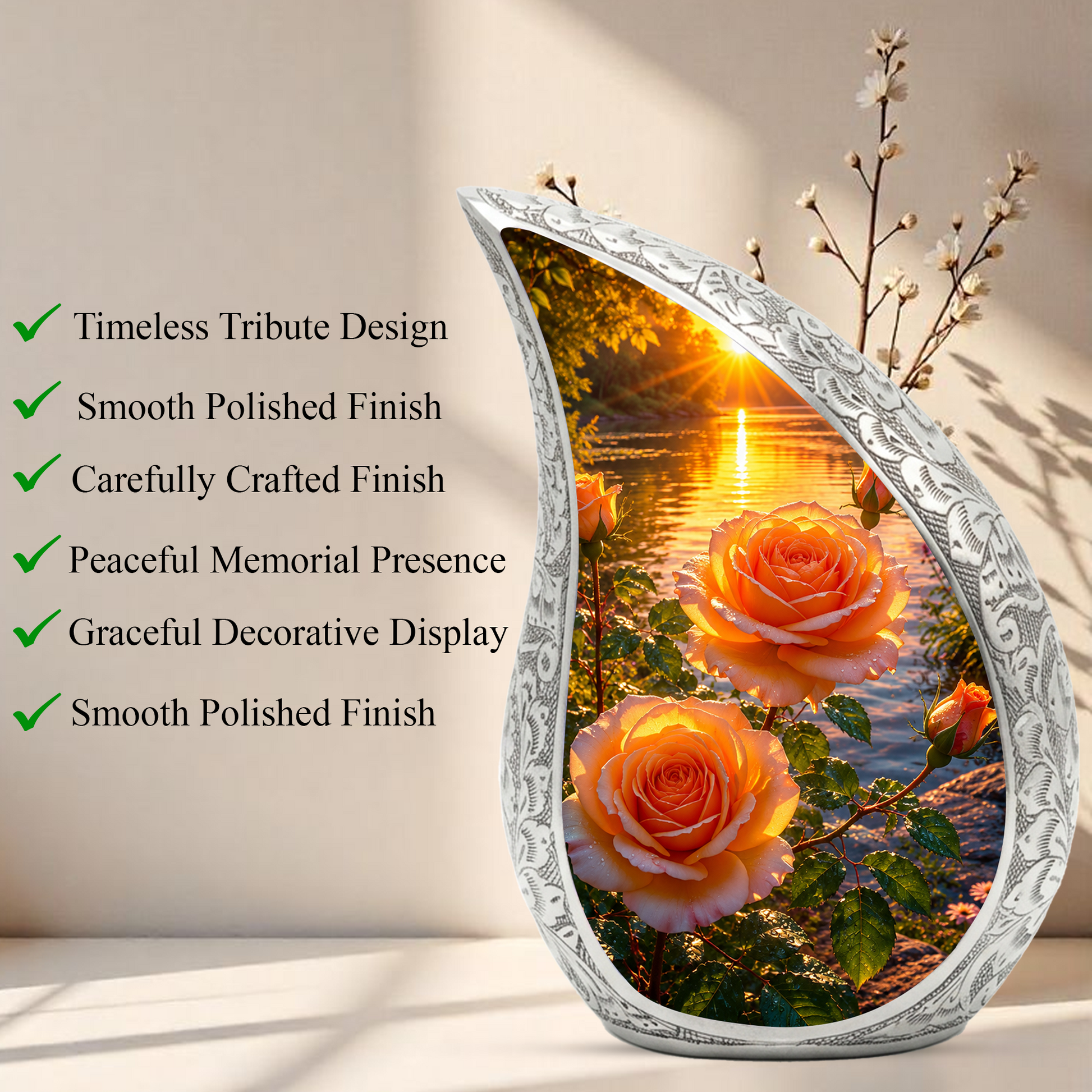 Pink Rose Sunset Adult Urn for Human Ashes – Beautiful Memorial Urn for Mom