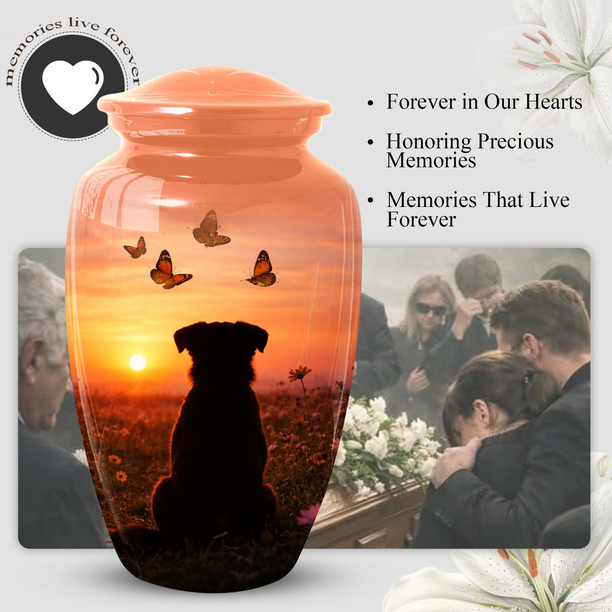 Dog Memorial Urn for Mom | Sunset Pet Memorial Cremation Large Urn - Keepsake Urn For Ashes