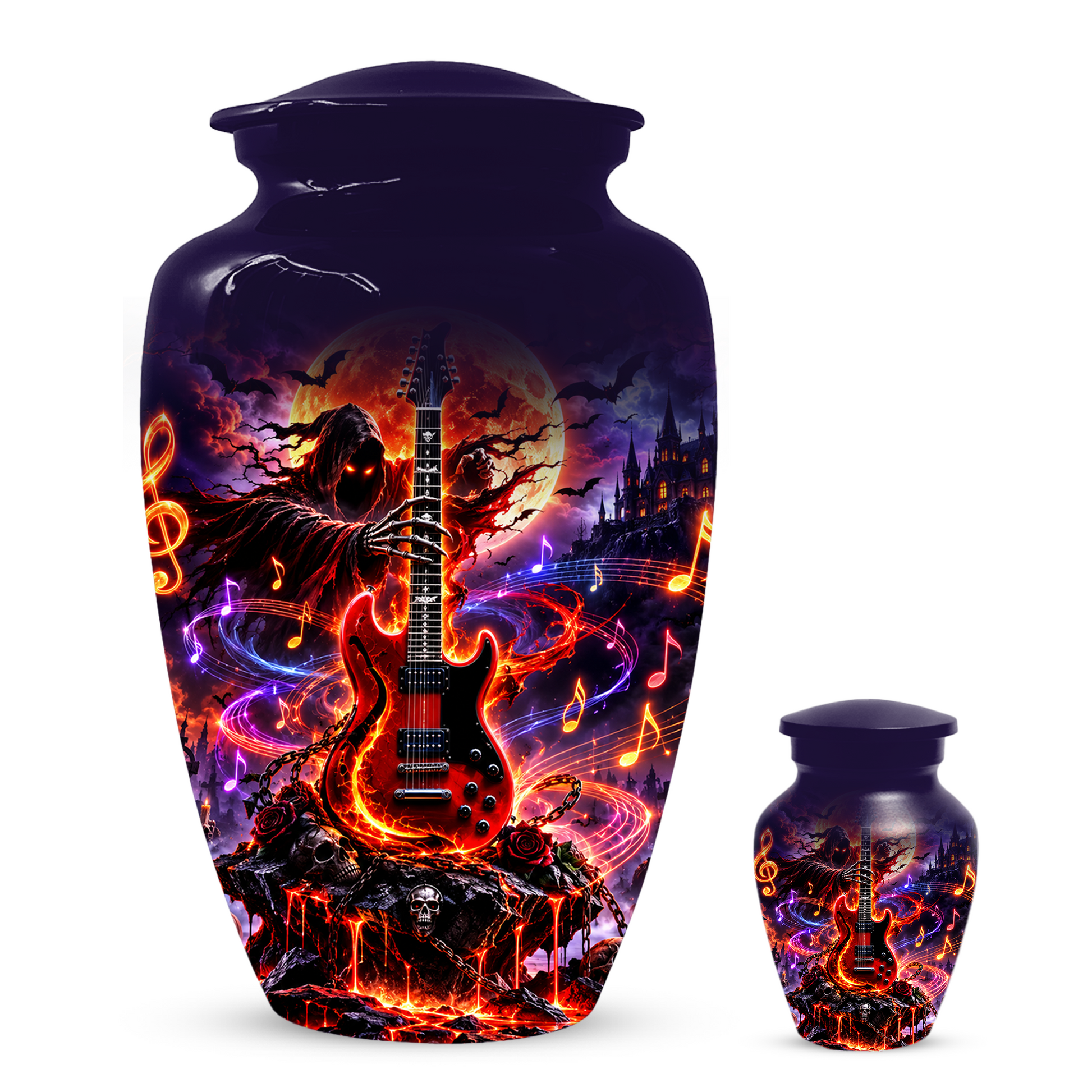 Gothic Guitar Cremation Urn for Dad, Personalized Halloween Memorial Urn for Human Ashes