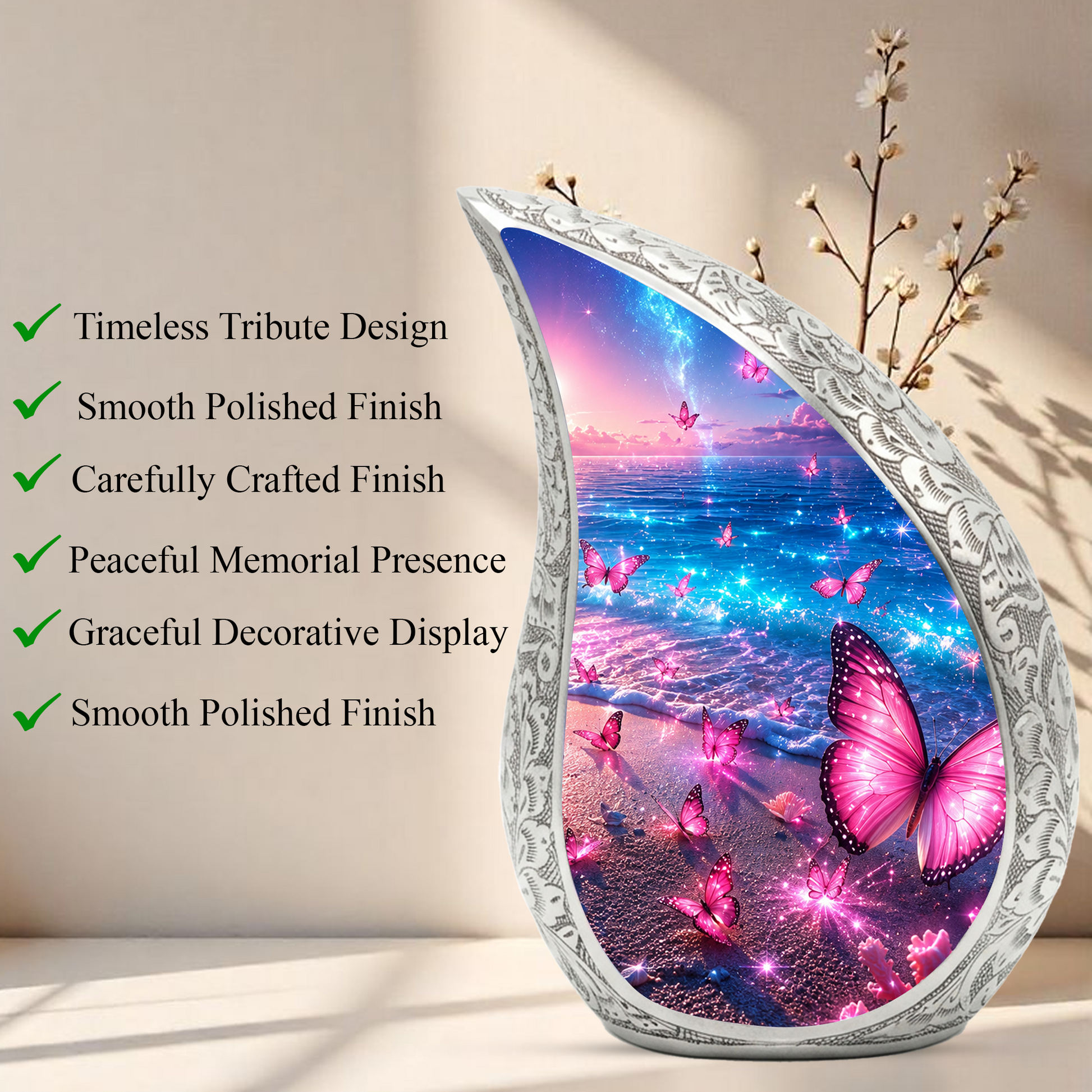 Butterfly Urn for Human Ashes | Adult Cremation Urn with Butterfly Design