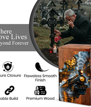 Steam Train Wooden Cremation Urn – Wooden Urn for Human Ashes