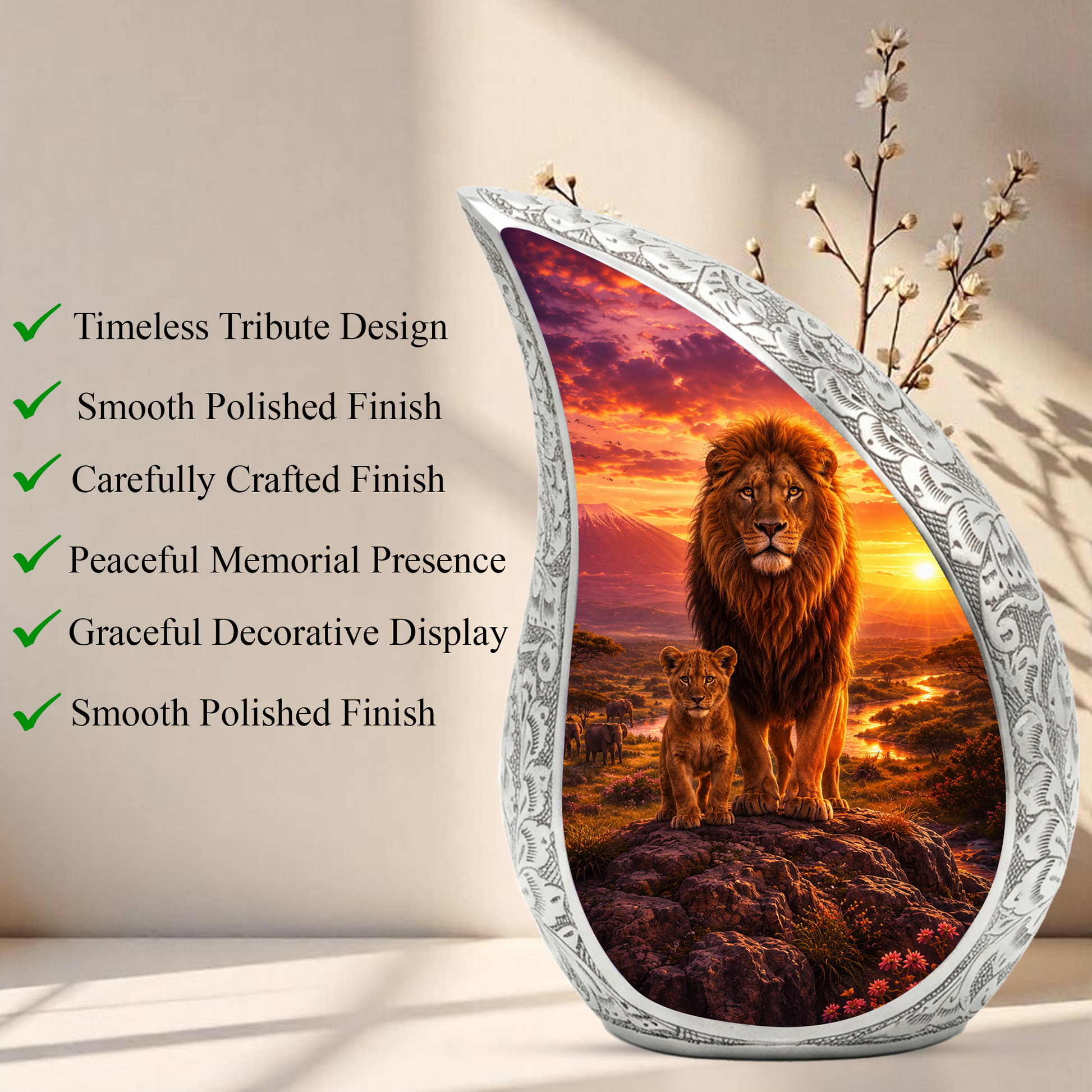 Lion Sunset Urn for Human Ashes | Adult Cremation Urn for Ashes