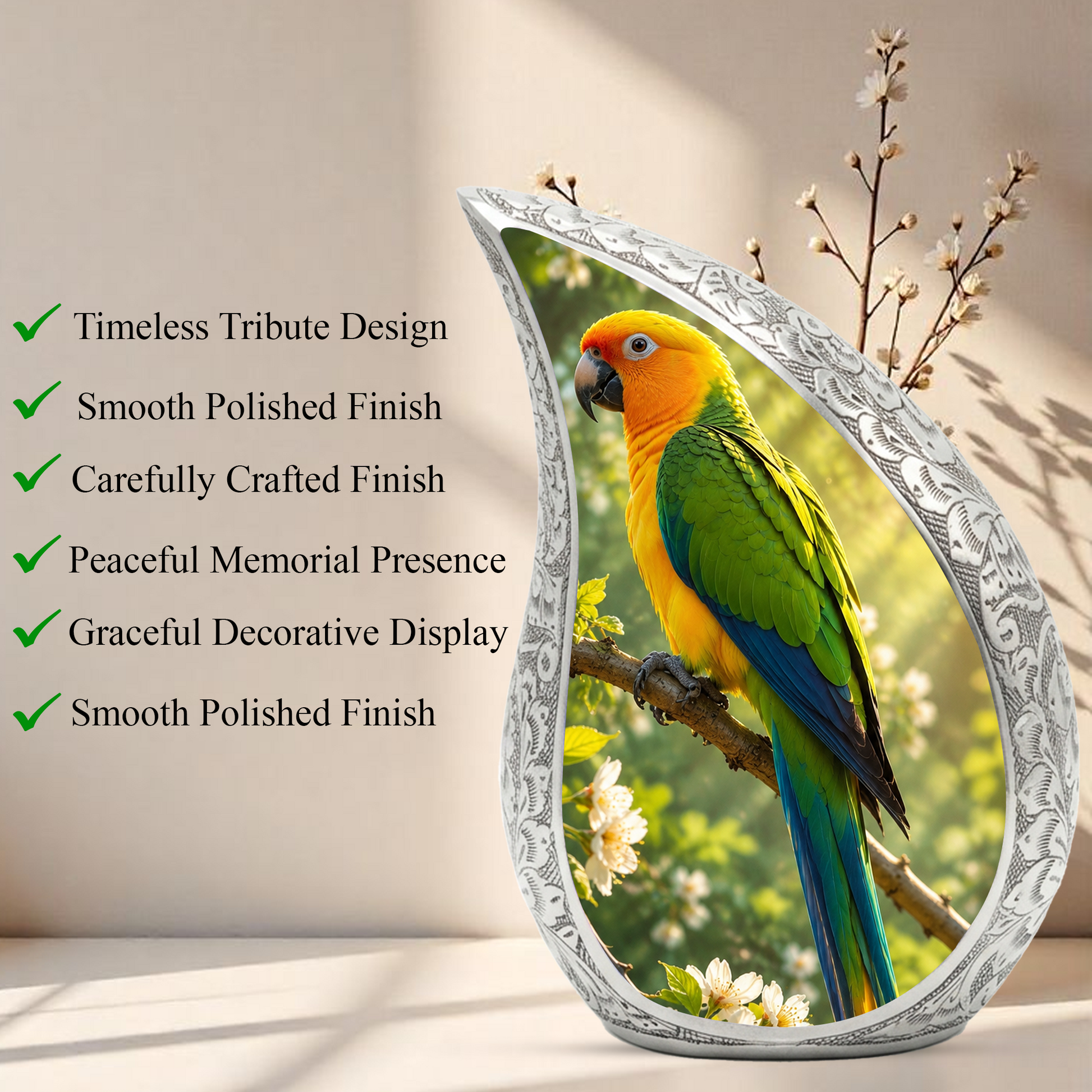 Parrot Urn for Mom – Beautiful Adult Cremation Urn for Mom, Women & Female Ashes