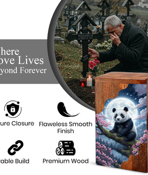 Wooden Cremation Urn – Moonlit Panda Memorial Urn | Custom Memorial Urn for Mom, Dad & Loved Ones