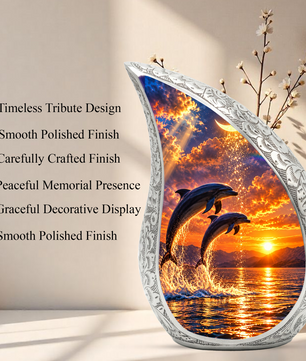 Dolphin Cremation Urn for Mom -  Ocean Sunset Memorial Keepsake Urns