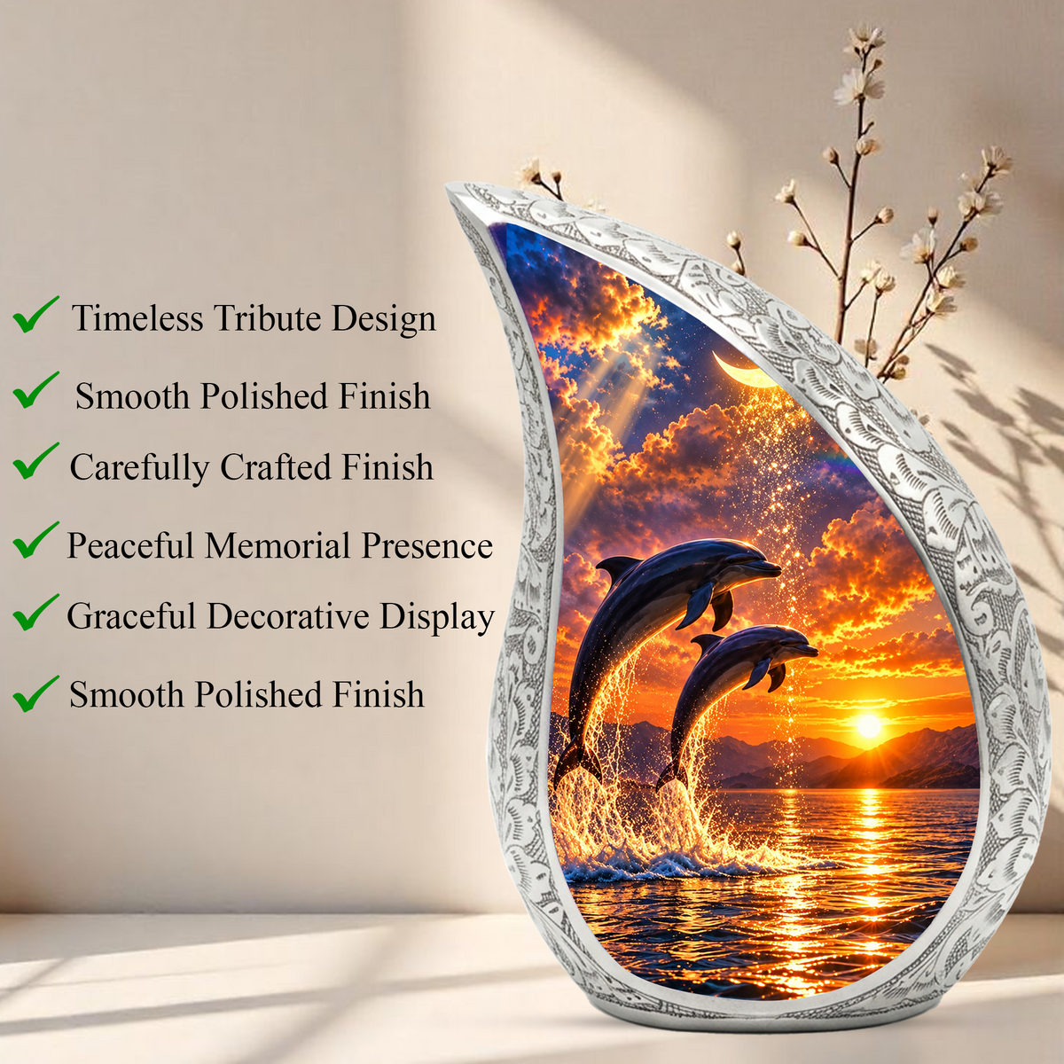 Dolphin Cremation Urn for Mom -  Ocean Sunset Memorial Keepsake Urns