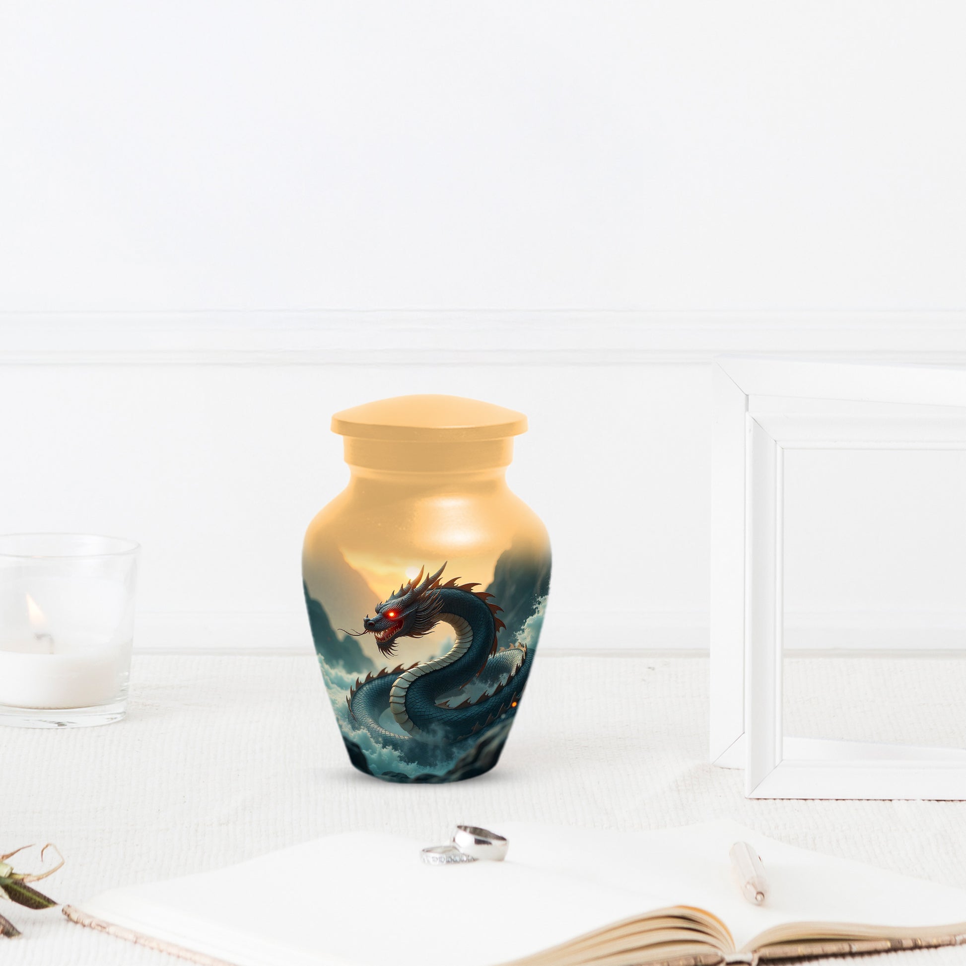 Dragon Sunset Urn for Human Ashes | Adult Cremation Urn | Sunset Dragon Memorial Funeral Urn