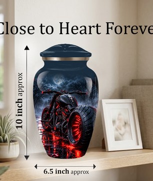 Personalized Adult Cremation Urn for Ashes, Custom Motorcycle Memorial Urn, Black Chopper with Red LED Lights
