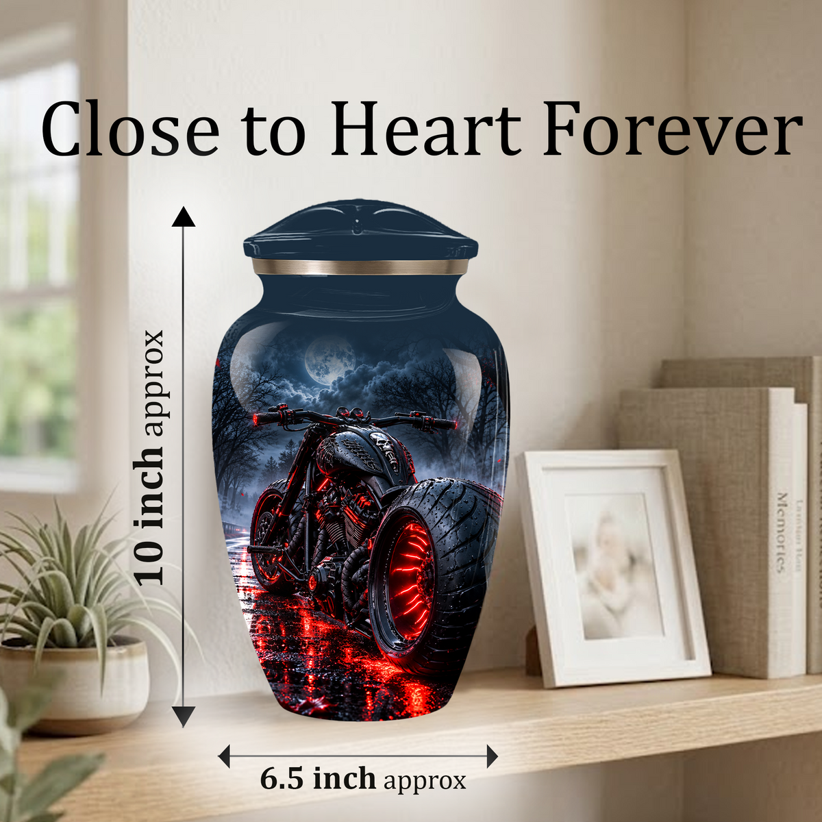 Personalized Adult Cremation Urn for Ashes, Custom Motorcycle Memorial Urn, Black Chopper with Red LED Lights
