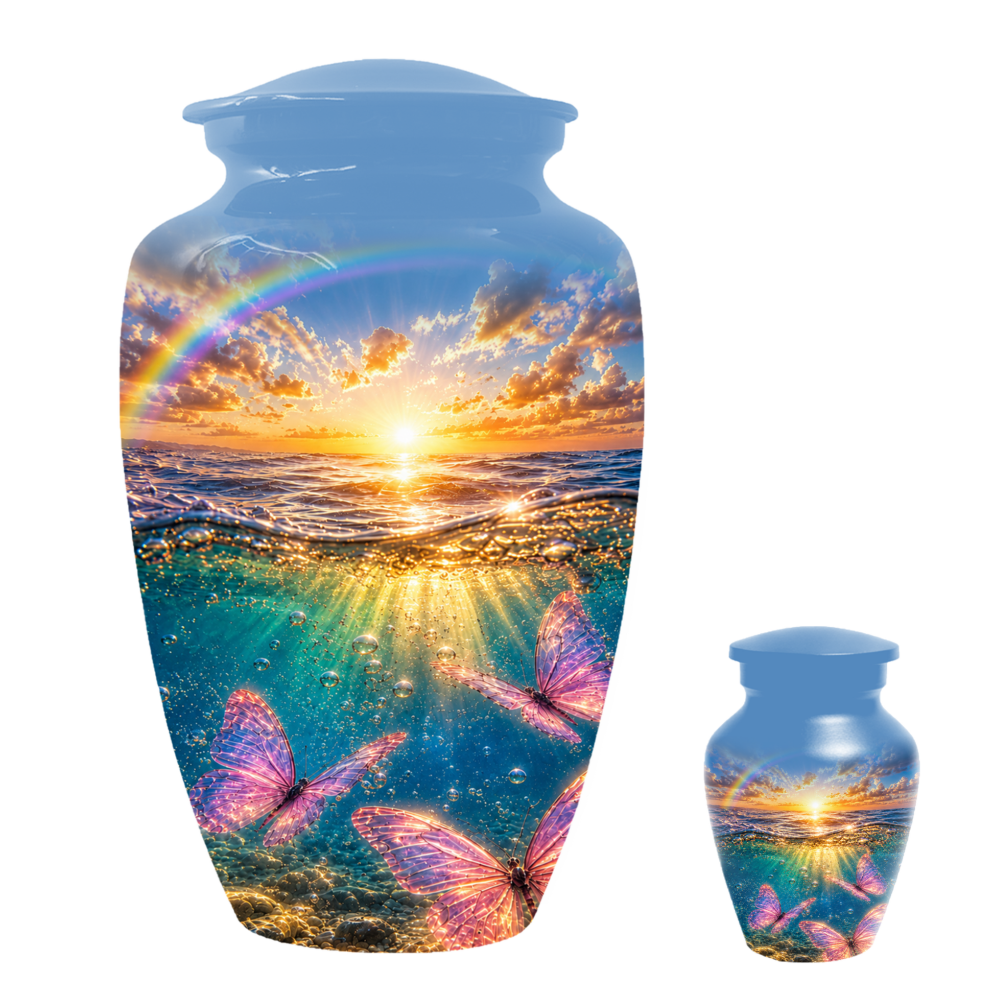 Pink Butterfly Cremation Urn for Women - Rainbow Sunset Memorial Urns for Ashes