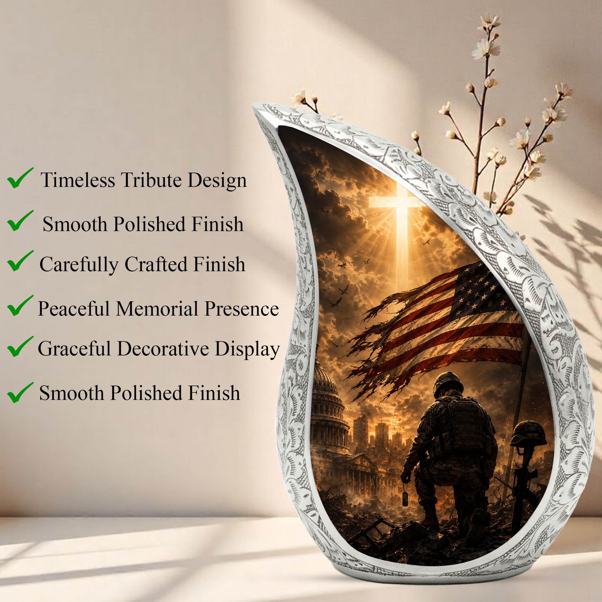 Soldier Urn for Human Ashes | Military Adult Cremation Urn Memorial