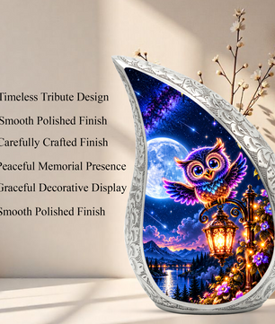 Owl Urn for Ashes, Colorful Owl Cremation Urn with Moon