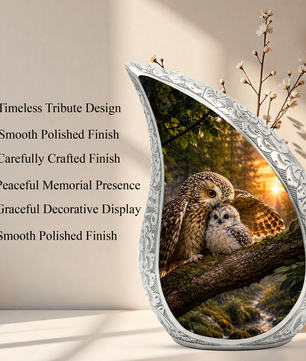 Owl Sunset Urn for Human Ashes | Beautiful Owl Adult Cremation Urn | Wildlife Sunset Memorial Urn