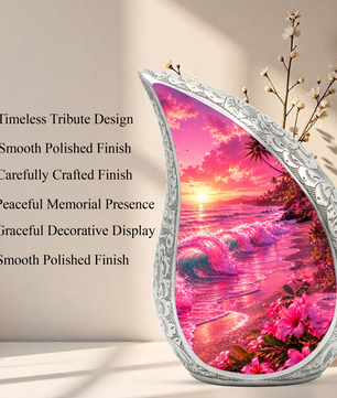 Pink Beach Cremation Urn for Adult Ashes | Beautiful Ocean Wave & Sunset Urn for Mom, Women & Loved Ones