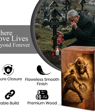 Western Cowboy Cremation Urn – Wooden Urn for Human Ashes