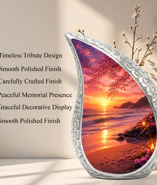 Ocean Beach Sunset Urn for Human Ashes | Beach Cremation Urn with Palm Tree