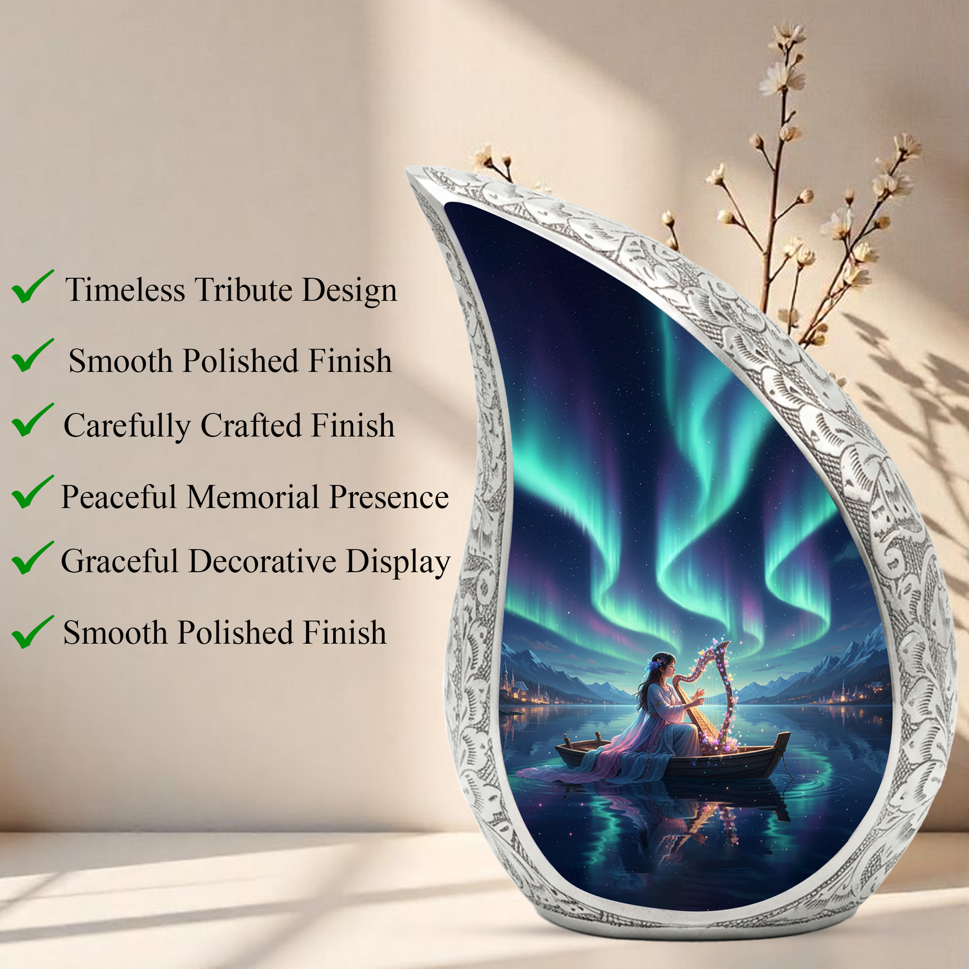 Northern Lights Urn for Mom | Beautiful Memorial Urn for Women