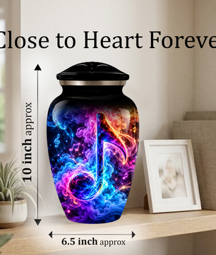 Musical Note Cremation Urn for Adult Ashes, Colorful Galaxy Music Memorial Urn, Adult Cremation Urn with Glowing Neon Treble Clef Artwork