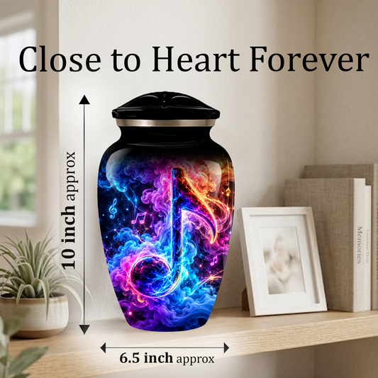 Musical Note Cremation Urn for Adult Ashes, Colorful Galaxy Music Memorial Urn, Adult Cremation Urn with Glowing Neon Treble Clef Artwork