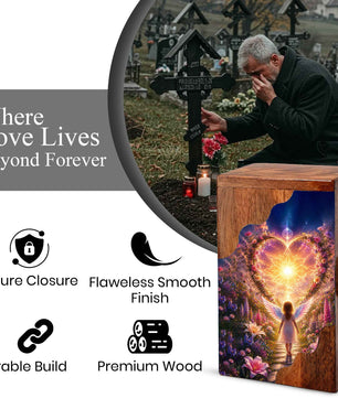 Angel Child Wooden Cremation Urn for Mom, Wooden Urn for Human Ashe