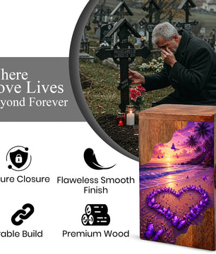 Purple Butterfly Beach Wooden Cremation Urn – Sunset Memorial Urn for Mom